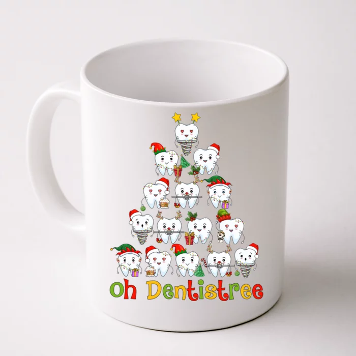 Oh Dentistree Dental Hygienist Tooth Santa Snowing Xmas Tree Gift Front & Back Coffee Mug