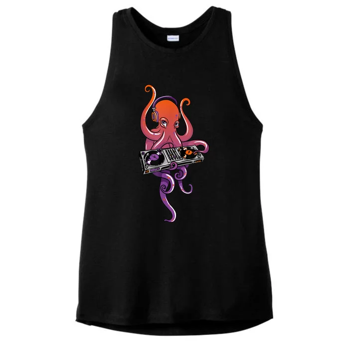 Octopus DJ Electronic Music Techno Rave Party Ladies Tri-Blend Wicking Tank