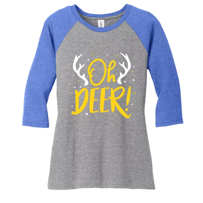 Oh Deer! Funny Reindeer Christmas Gift Women's Tri-Blend 3/4-Sleeve Raglan Shirt