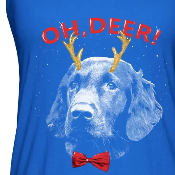 Oh Deer Flat Coated Retriever Xmas Red Bowtie Gift Ladies Essential Flowy Tank