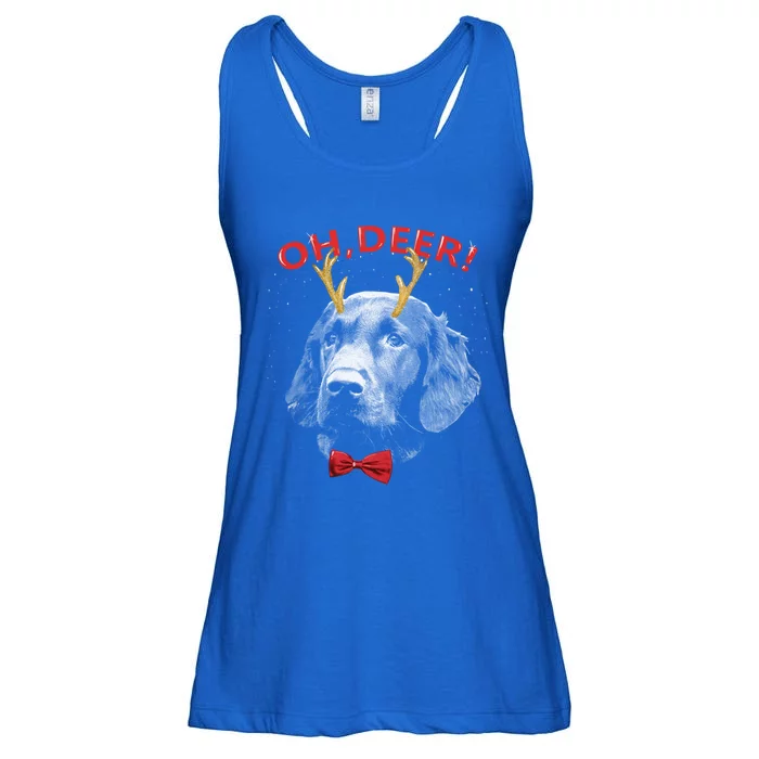 Oh Deer Flat Coated Retriever Xmas Red Bowtie Gift Ladies Essential Flowy Tank