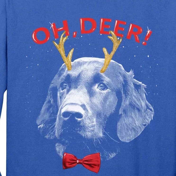 Oh Deer Flat Coated Retriever Xmas Red Bowtie Gift Tall Long Sleeve T-Shirt