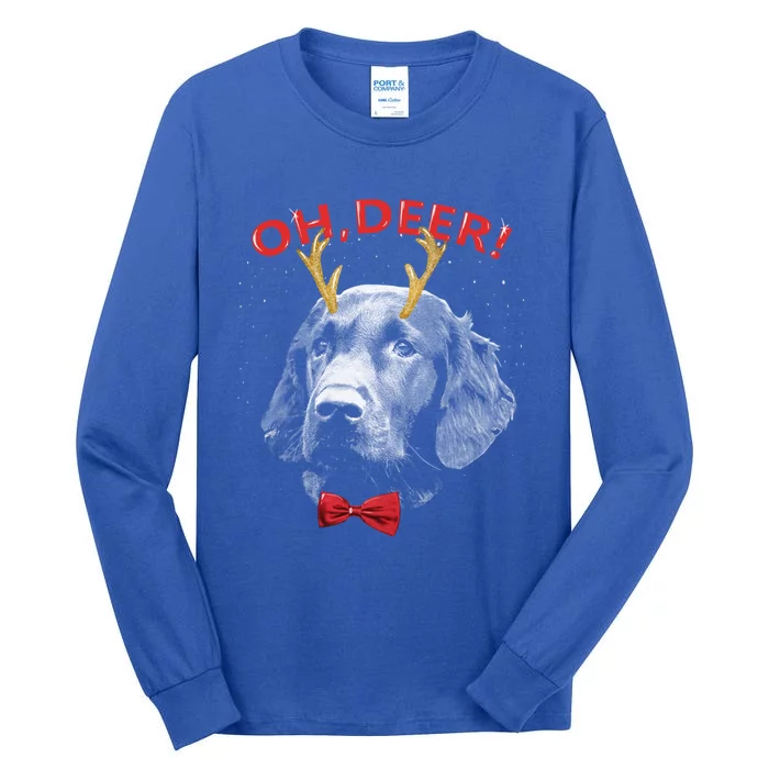 Oh Deer Flat Coated Retriever Xmas Red Bowtie Gift Tall Long Sleeve T-Shirt