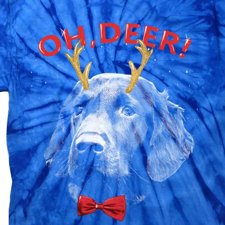 Oh Deer Flat Coated Retriever Xmas Red Bowtie Gift Tie-Dye T-Shirt