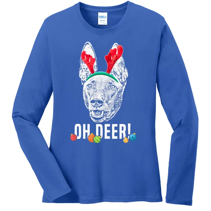 Oh Deer Funny Pharaoh Hound Xmas Gift Ladies Long Sleeve Shirt