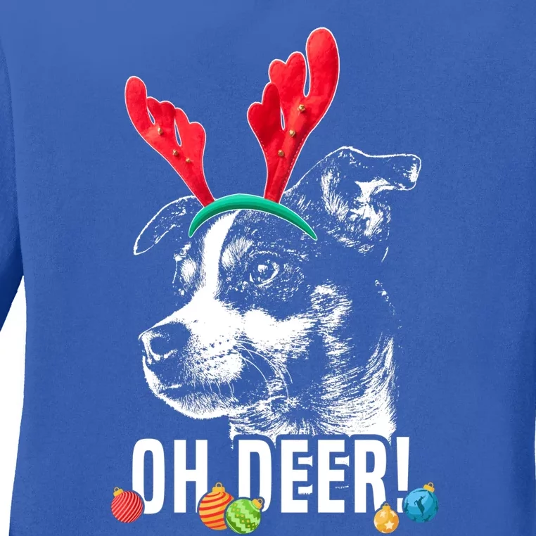 Oh Deer Funny Rat Terrier Xmas Gift Ladies Long Sleeve Shirt