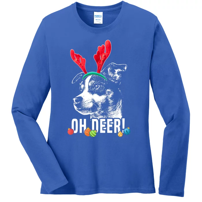 Oh Deer Funny Rat Terrier Xmas Gift Ladies Long Sleeve Shirt