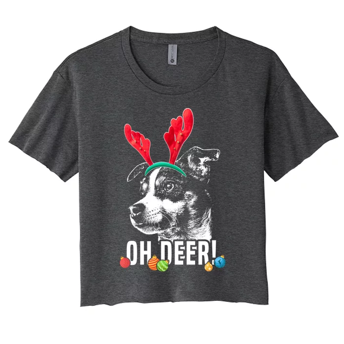 Oh Deer Funny Rat Terrier Xmas Gift Women's Crop Top Tee