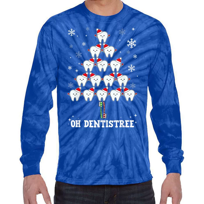 Oh Dentistree Funny Christmas Tree Dental Hygiene Tie-Dye Long Sleeve Shirt