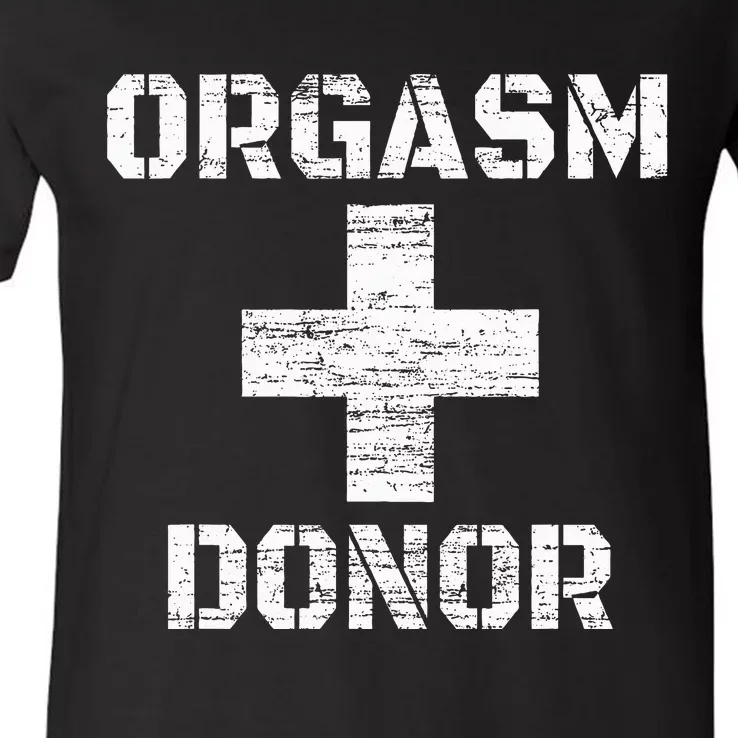 Orgasm Donor Funny Halloween Party Outfit Costume Simple V-Neck T-Shirt