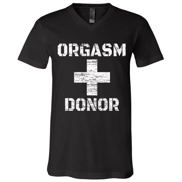 Orgasm Donor Funny Halloween Party Outfit Costume Simple V-Neck T-Shirt