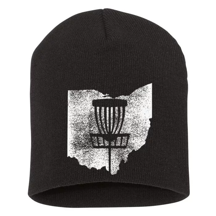 Ohio Disc Golf State With Basket Distressed Graphic Short Acrylic Beanie