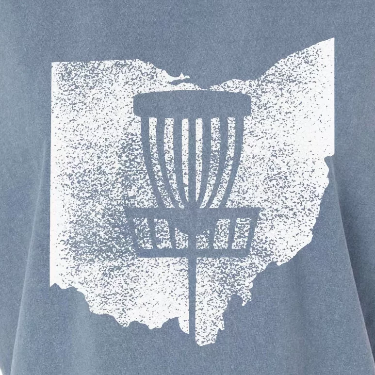 Ohio Disc Golf State With Basket Distressed Graphic Garment-Dyed Women's Muscle Tee