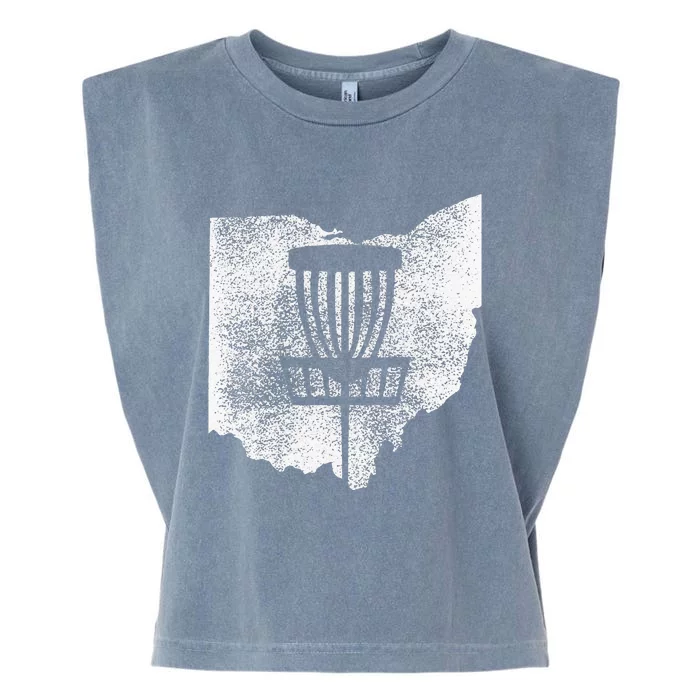 Ohio Disc Golf State With Basket Distressed Graphic Garment-Dyed Women's Muscle Tee