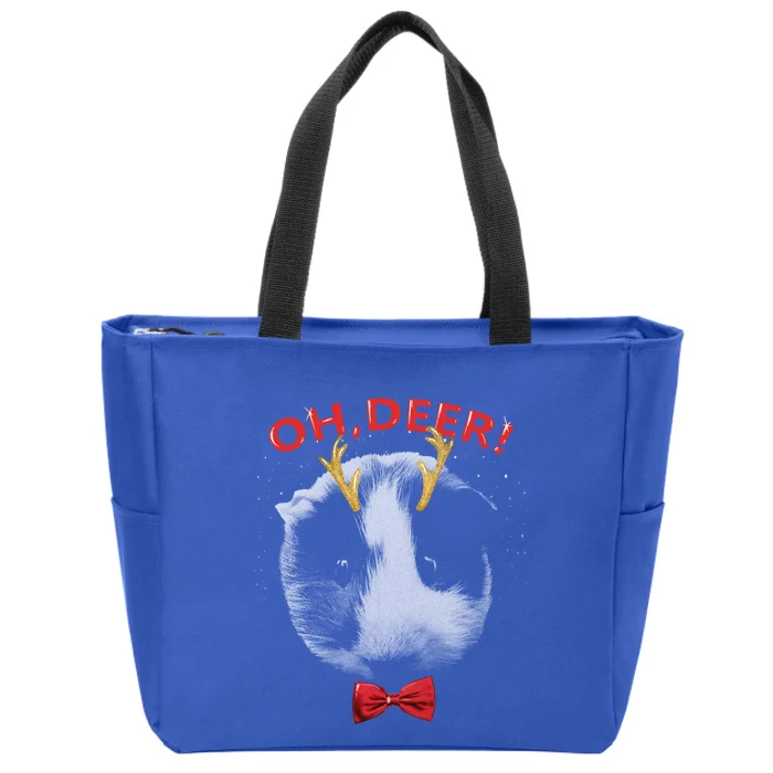 Oh Deer Guinea Pig Xmas Red Bowtie Gift Zip Tote Bag