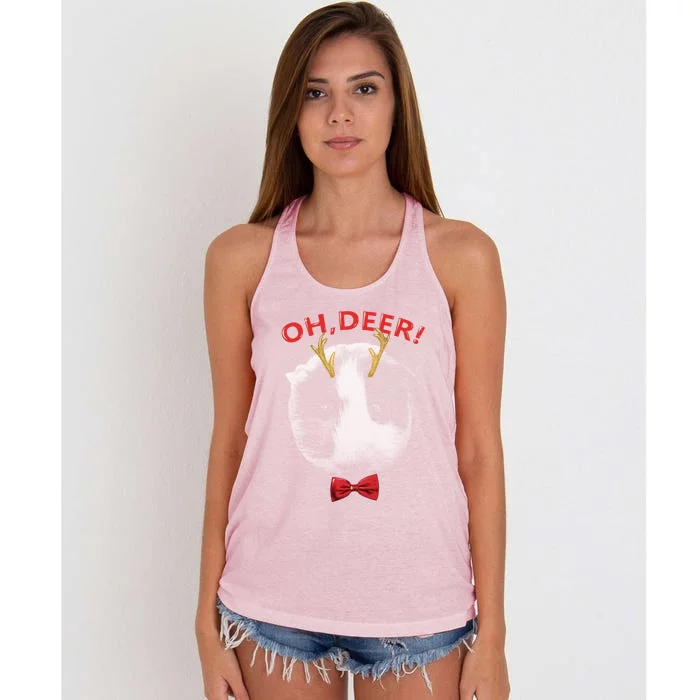 Oh Deer Guinea Pig Xmas Red Bowtie Gift Women's Knotted Racerback Tank