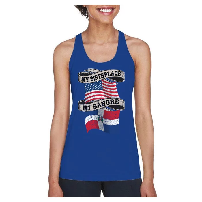 Orgullosate Dominicano Half Dominican Half American Flag Gift Women's Racerback Tank