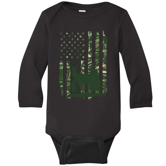 Orange Deer Hunting Gifts Hunters Camo Flag Gift Baby Long Sleeve Bodysuit