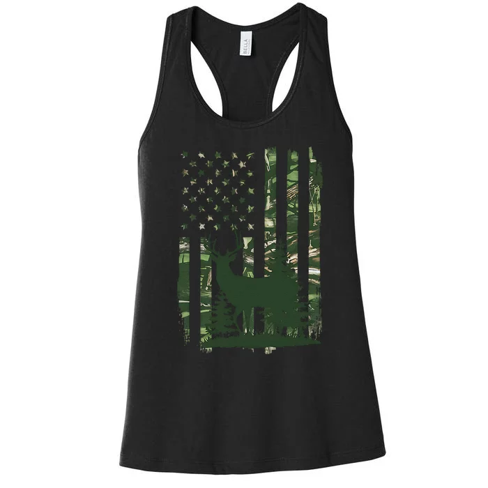 Orange Deer Hunting Gifts Hunters Camo Flag Gift Women's Racerback Tank