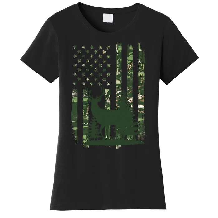 Orange Deer Hunting Gifts Hunters Camo Flag Gift Women's T-Shirt