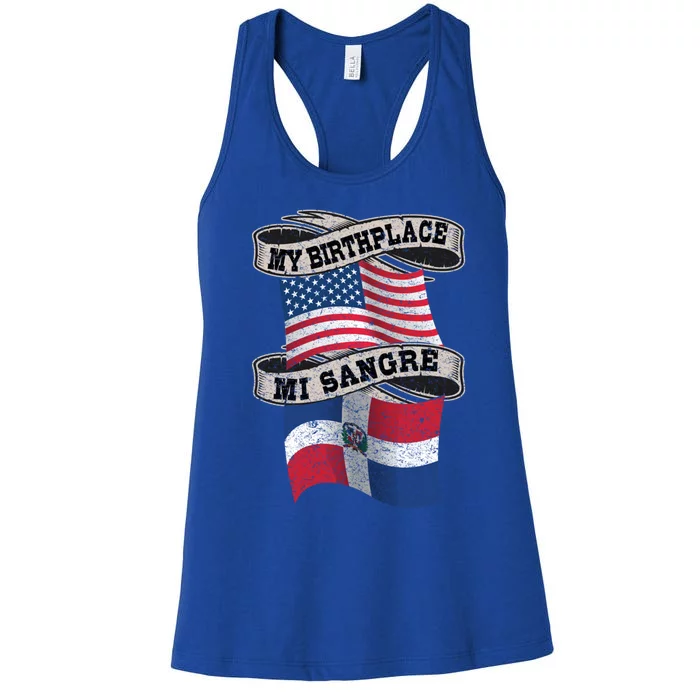 Orgullosate Dominicano Half Dominican Half American Flag Gift Women's Racerback Tank