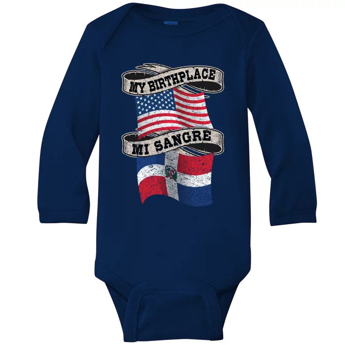 Orgullosate Dominicano Half Dominican Half American Flag Gift Baby Long Sleeve Bodysuit