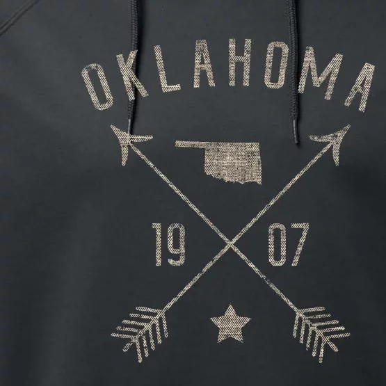 Oklahoma Distressed Home State Map Boho Arrows Performance Fleece Hoodie