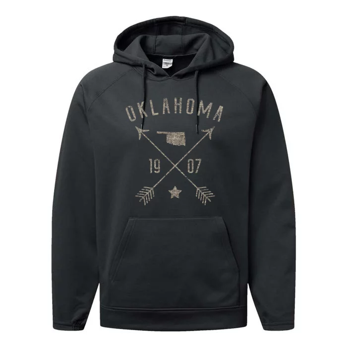 Oklahoma Distressed Home State Map Boho Arrows Performance Fleece Hoodie