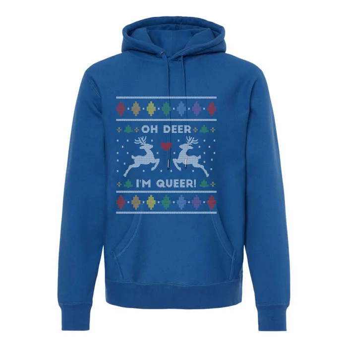 Oh Deer IM Queer Reindeer Ugly Xmas Gift Premium Hoodie