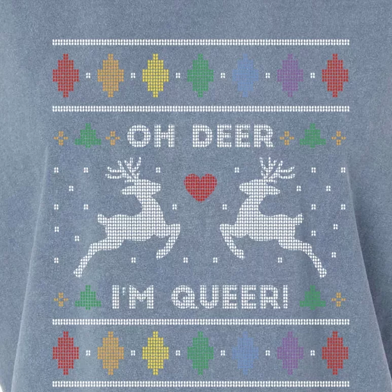 Oh Deer IM Queer Reindeer Ugly Xmas Gift Garment-Dyed Women's Muscle Tee