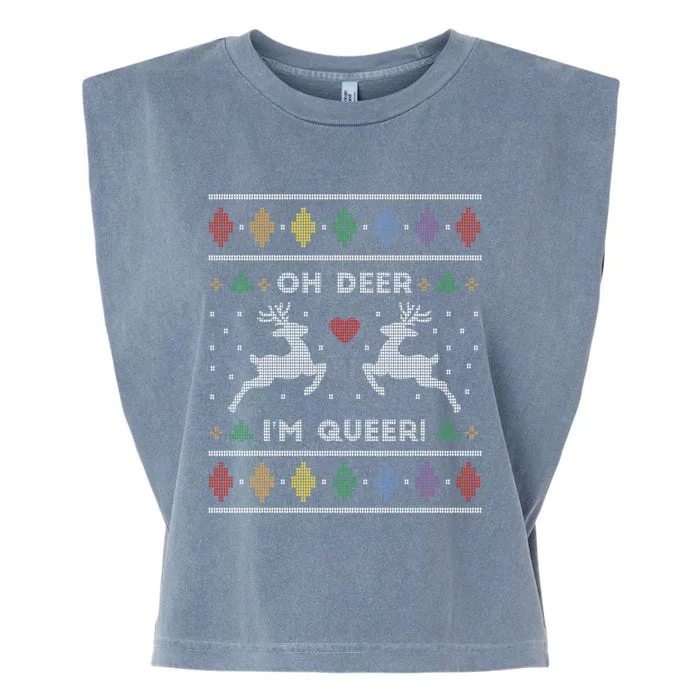 Oh Deer IM Queer Reindeer Ugly Xmas Gift Garment-Dyed Women's Muscle Tee