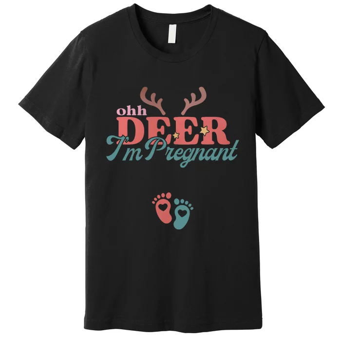 Oh Deer Im Pregnant Christmas Pregnancy Announcement Premium T-Shirt