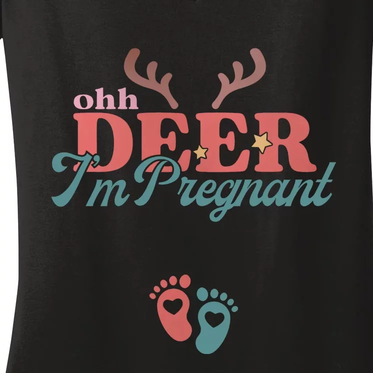 Oh Deer Im Pregnant Christmas Pregnancy Announcement Women's V-Neck T-Shirt