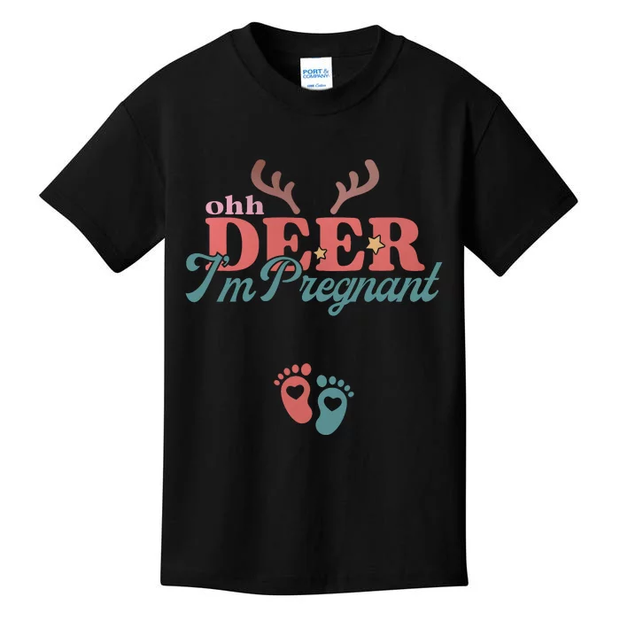 Oh Deer Im Pregnant Christmas Pregnancy Announcement Kids T-Shirt