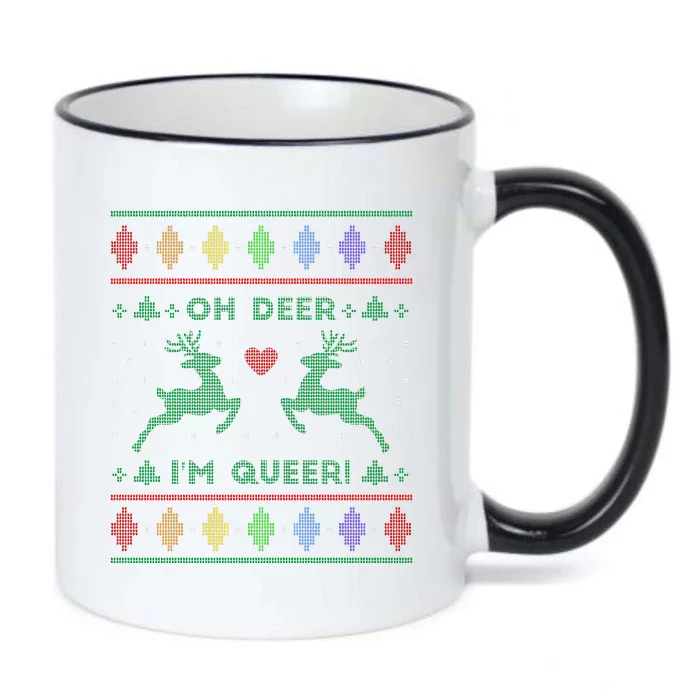 Oh Deer I'm Queer Fun Gay Lesbian Rainbow Love Ugly Christmas Black Color Changing Mug