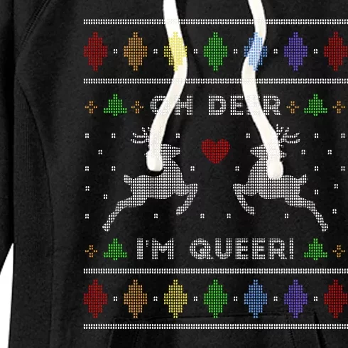 Oh Deer I'm Queer Fun Gay Lesbian Rainbow Love Ugly Christmas Women's Fleece Hoodie