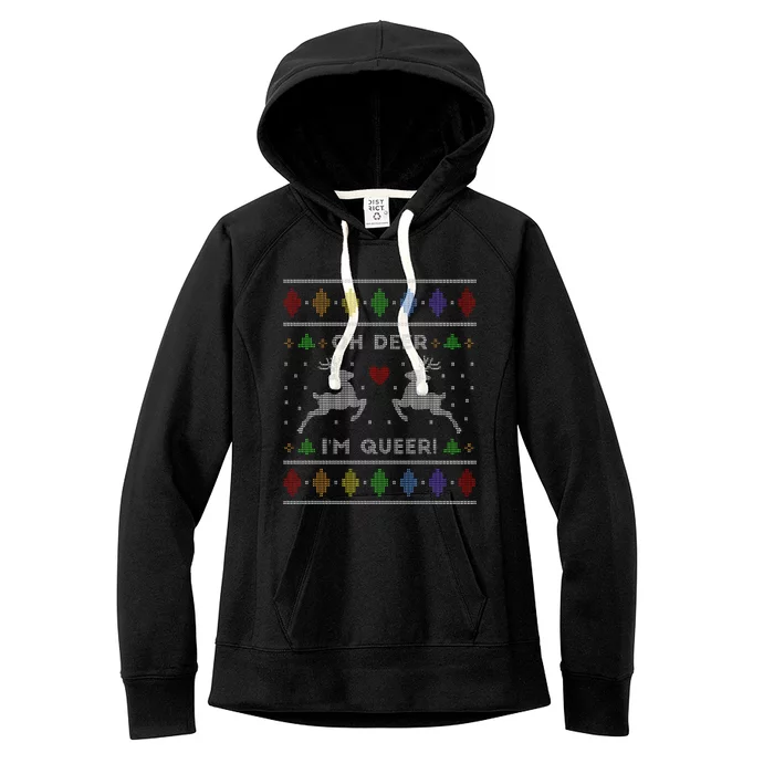 Oh Deer I'm Queer Fun Gay Lesbian Rainbow Love Ugly Christmas Women's Fleece Hoodie