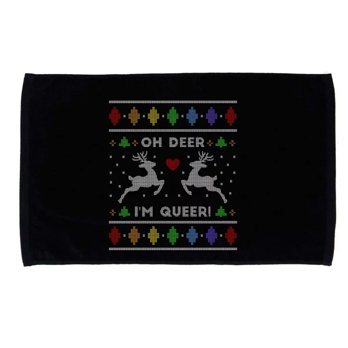 Oh Deer I'm Queer Fun Gay Lesbian Rainbow Love Ugly Christmas Microfiber Hand Towel