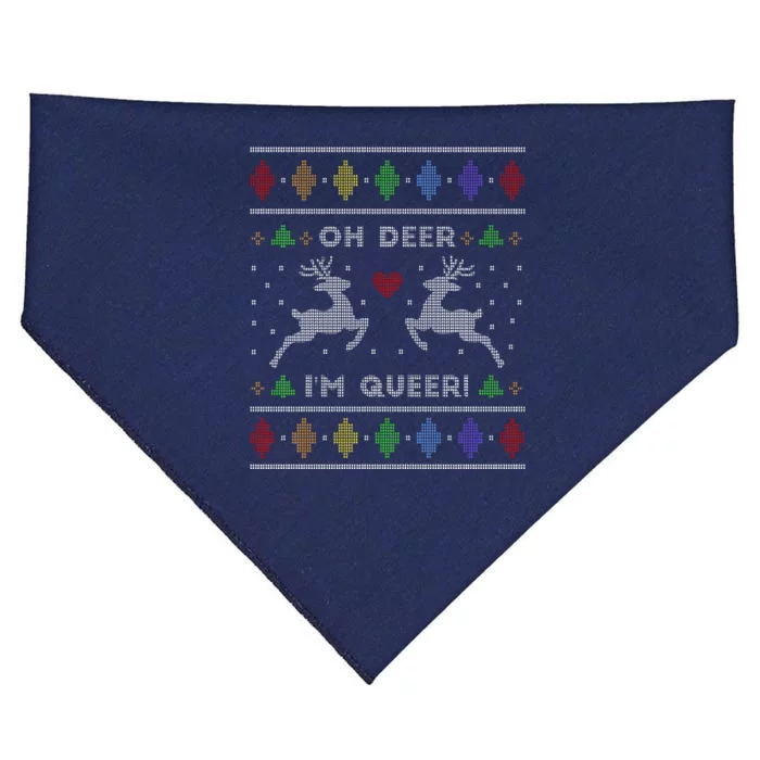 Oh Deer I'm Queer Fun Gay Lesbian Rainbow Love Ugly Christmas USA-Made Doggie Bandana