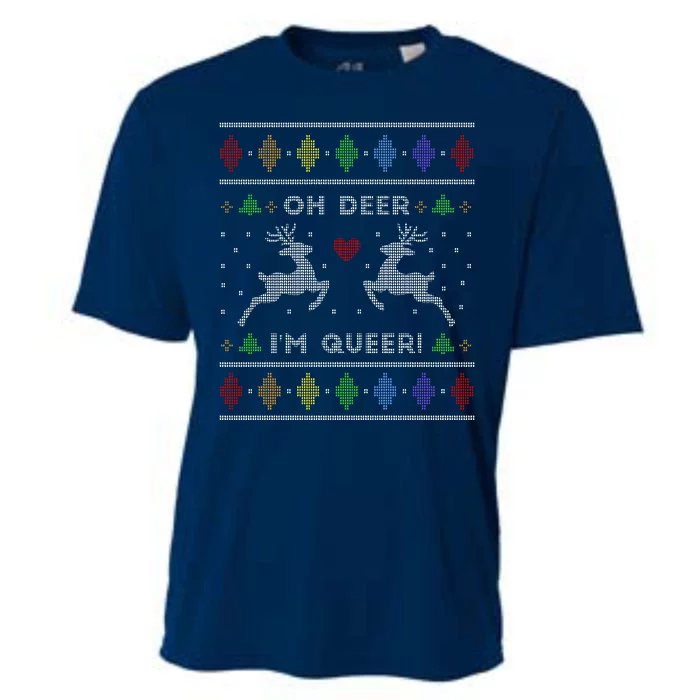 Oh Deer I'm Queer Fun Gay Lesbian Rainbow Love Ugly Christmas Cooling Performance Crew T-Shirt