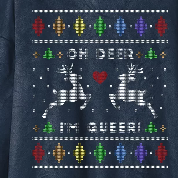 Oh Deer I'm Queer Fun Gay Lesbian Rainbow Love Ugly Christmas Hooded Wearable Blanket