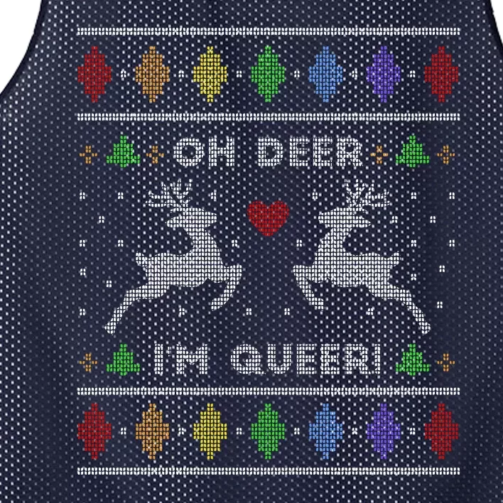 Oh Deer I'm Queer Fun Gay Lesbian Rainbow Love Ugly Christmas Mesh Reversible Basketball Jersey Tank