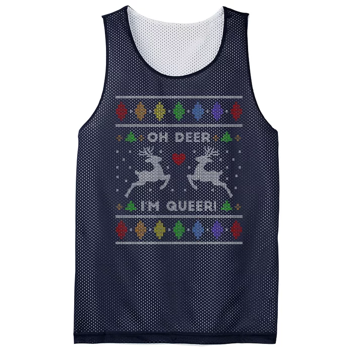 Oh Deer I'm Queer Fun Gay Lesbian Rainbow Love Ugly Christmas Mesh Reversible Basketball Jersey Tank