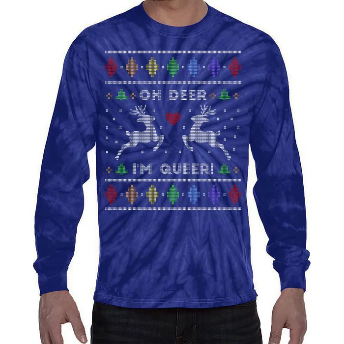 Oh Deer I'm Queer Fun Gay Lesbian Rainbow Love Ugly Christmas Tie-Dye Long Sleeve Shirt