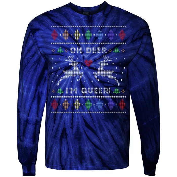 Oh Deer I'm Queer Fun Gay Lesbian Rainbow Love Ugly Christmas Tie-Dye Long Sleeve Shirt