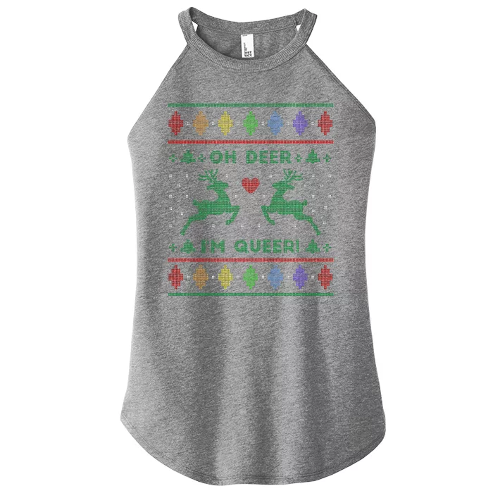 Oh Deer I'm Queer Fun Gay Lesbian Rainbow Love Ugly Christmas Women’s Perfect Tri Rocker Tank