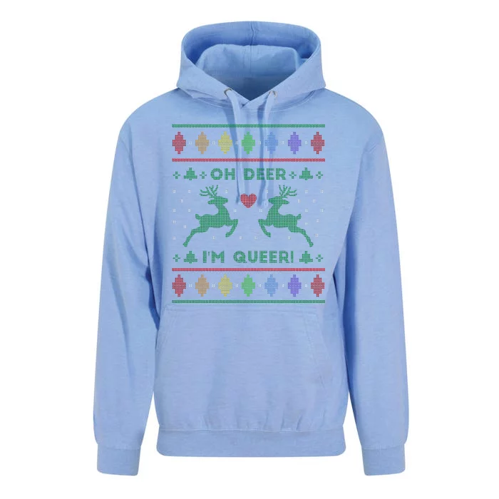 Oh Deer I'm Queer Fun Gay Lesbian Rainbow Love Ugly Christmas Unisex Surf Hoodie