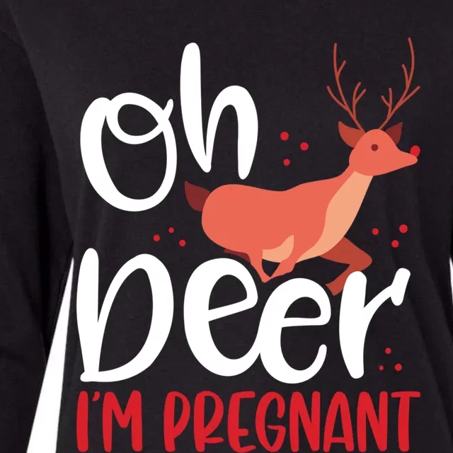 Oh Deer IM Pregnant Christmas Pregnancy Announcet Mom Gift Womens Cotton Relaxed Long Sleeve T-Shirt