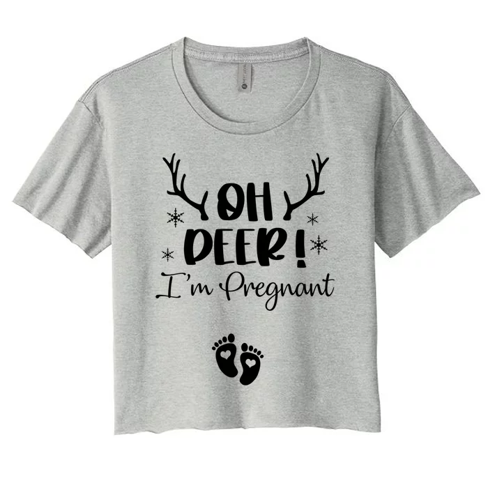 Oh Deer IM Pregnant Couple Christmas Pregnancy Announcet Gift Women's Crop Top Tee