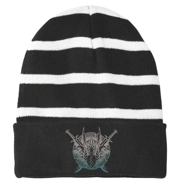 Odin Emblem Norse Mythology Valkyrie Striped Beanie with Solid Band